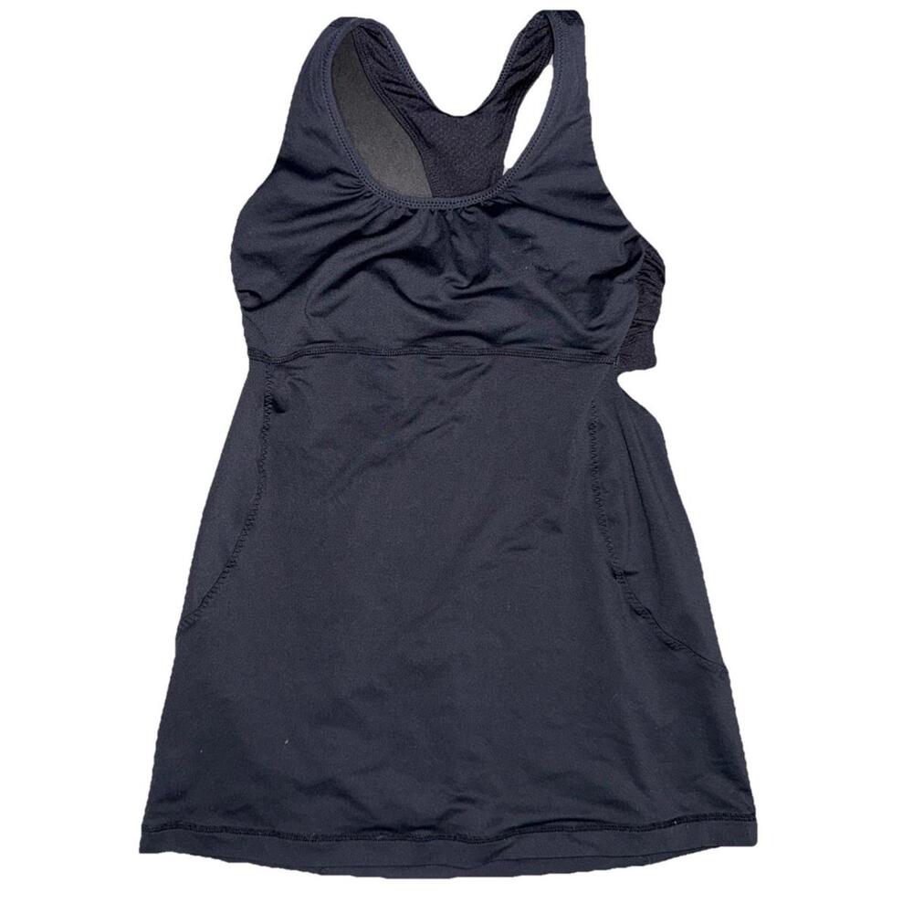 LULULEMON Tone It Black Peek A Boo Ruched Athletic Shelf Bra Tank 4 active